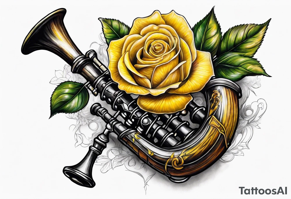 Yellow rose bagpipes tattoo idea