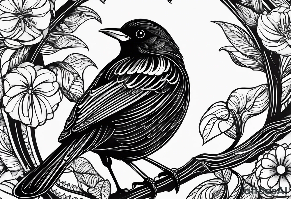 A black only blackbird with no extraneous details. Use the Beatles song blackbird as inspiration. tattoo idea