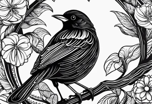 A black only blackbird with no extraneous details. Use the Beatles song blackbird as inspiration. tattoo idea