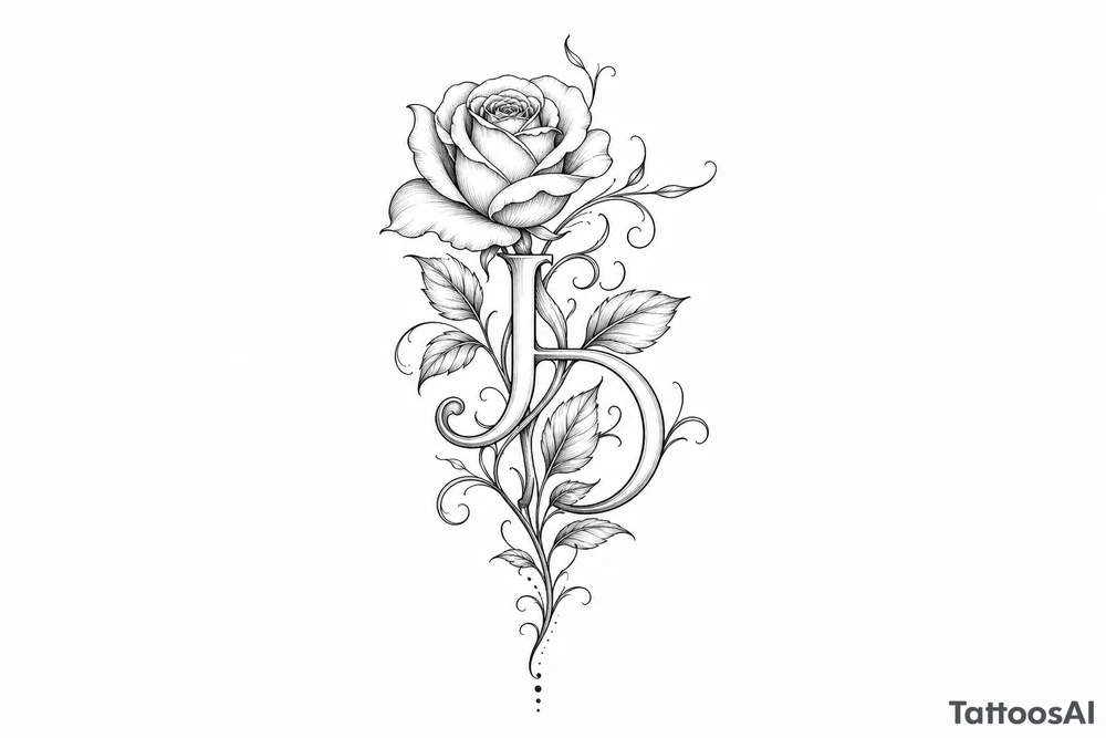 Intertwined J and D hidden within rose petals and leaves. tattoo idea