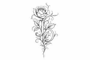 Intertwined J and D hidden within rose petals and leaves. tattoo idea