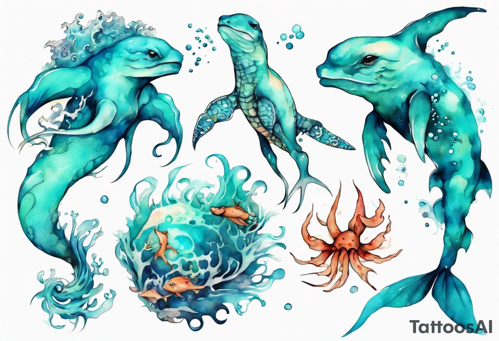 a beautiful turquoise seas creature tattoo idea