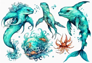 a beautiful turquoise seas creature tattoo idea
