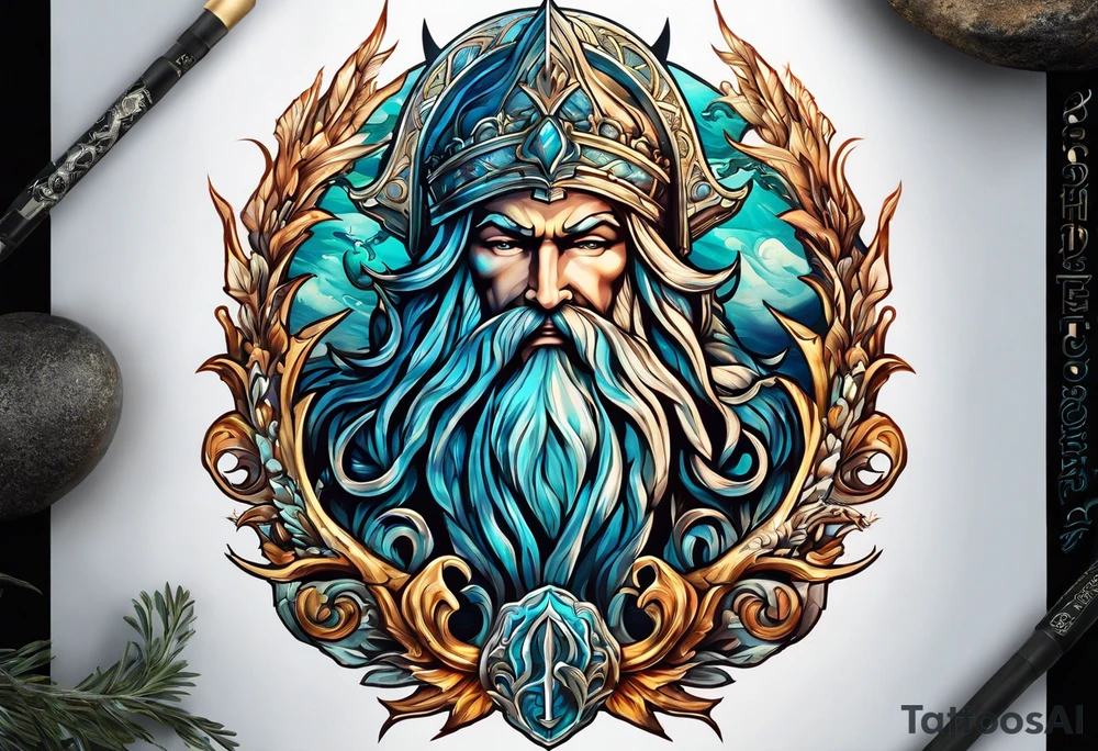 Poseidon’s Trident with Atlantis backdrop tattoo idea