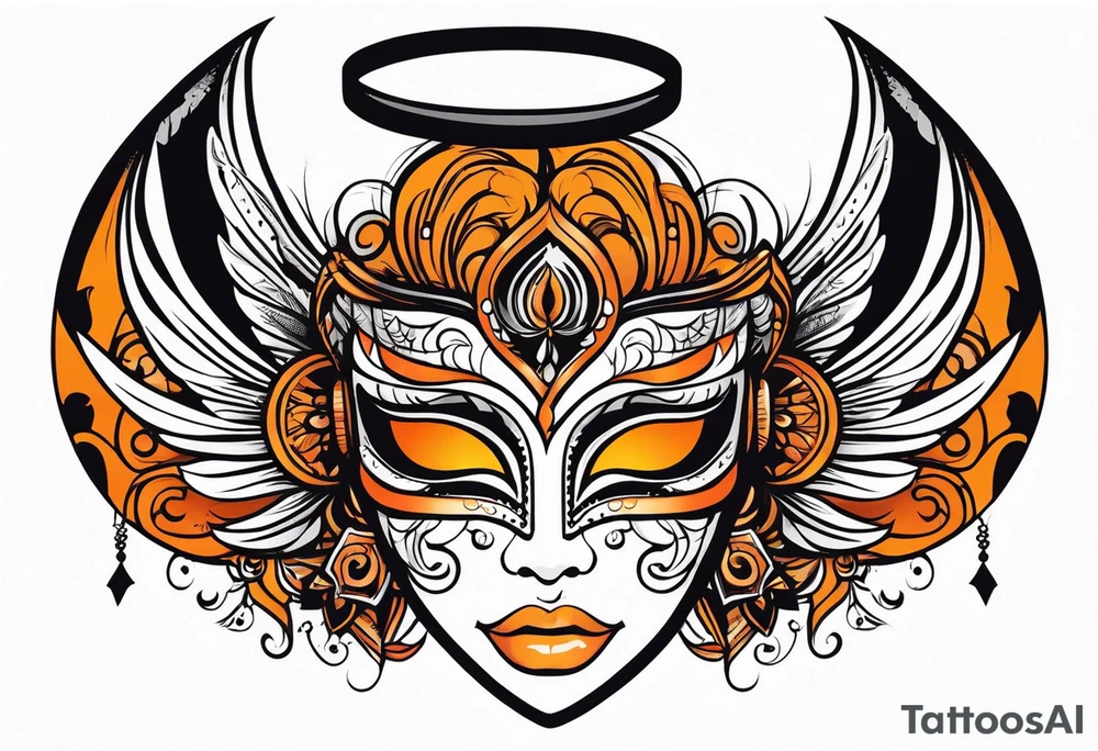 Angel masquerade face black and orange tattoo idea