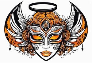 Angel masquerade face black and orange tattoo idea