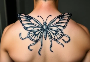ethereal butterfly with flowing silk ribbons in moonlight tattoo idea