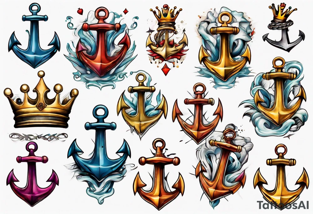 Anchor with a crown on top tattoo idea