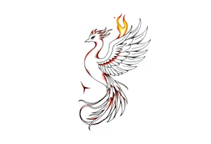 large fiery phoenix surrounded by fire. with a crown of fire flapping wings with a flaming tail tattoo idea