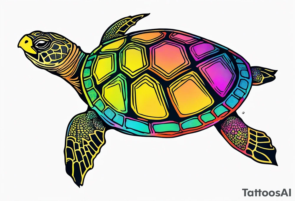 tropical psychedelic turtle's back, top down view, as seen from above tattoo idea