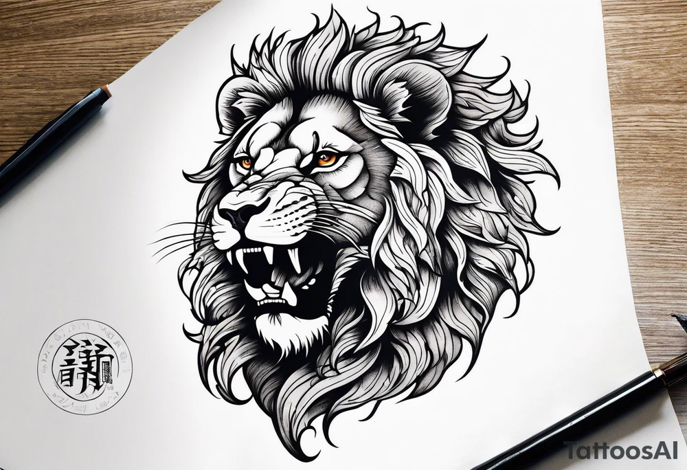 Oak tree shaped as roaring lion tattoo idea