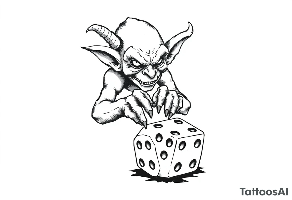 Simple American traditional style goblin rolling dice tattoo idea