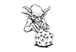 Simple American traditional style goblin rolling dice tattoo idea