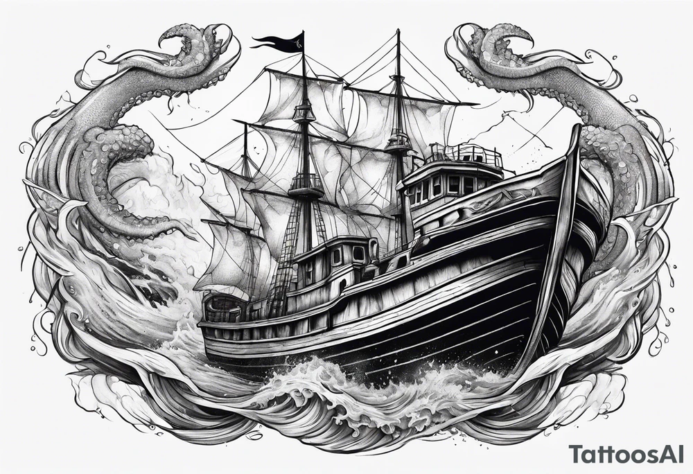 Kraken breaking boat. tattoo idea