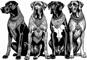 (full arm sleeve on guy) with (4) Four Great Dane floppy ear dogs with an outdoor vibe tattoo idea