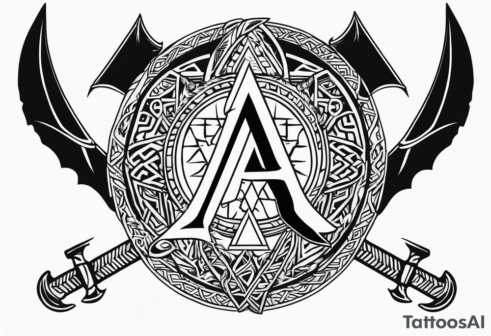Valhalla sword
dragon axe Valknut helm of awe tattoo idea