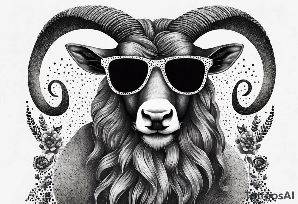 capricorn with beard and sunglasses tattoo idea