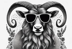 capricorn with beard and sunglasses tattoo idea