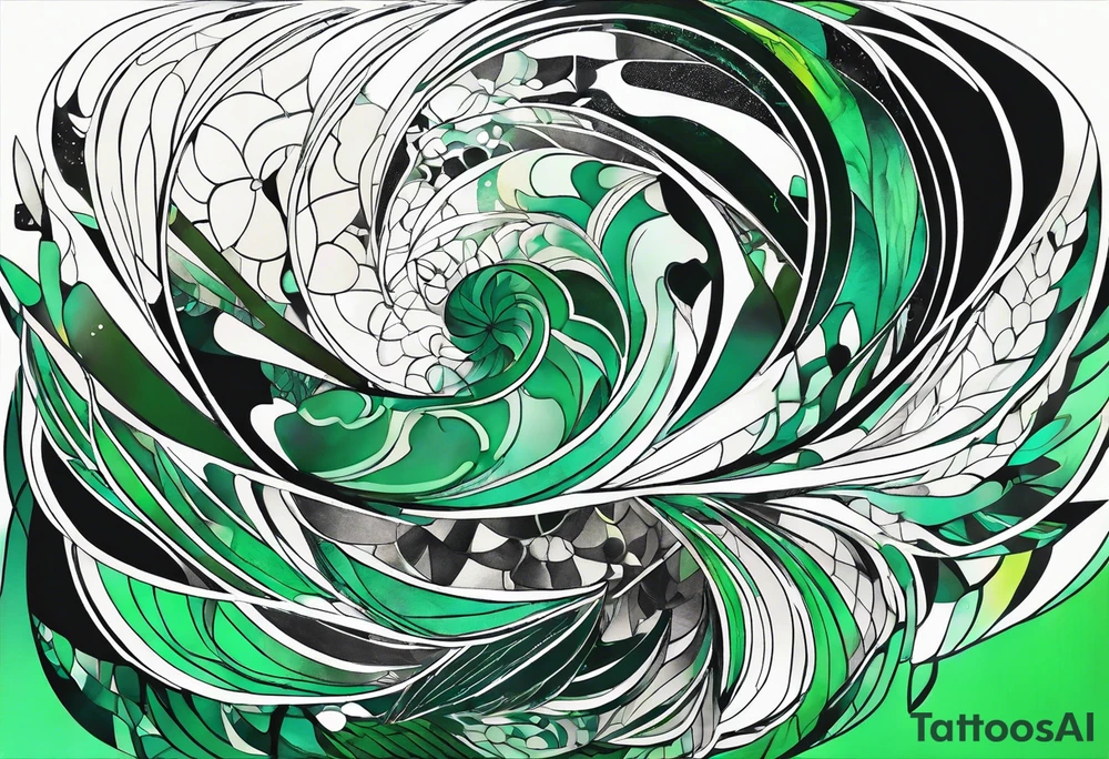 abstract, green and black, covered from wrist to forearm, fully covered, no borders, blackwork tattoo idea