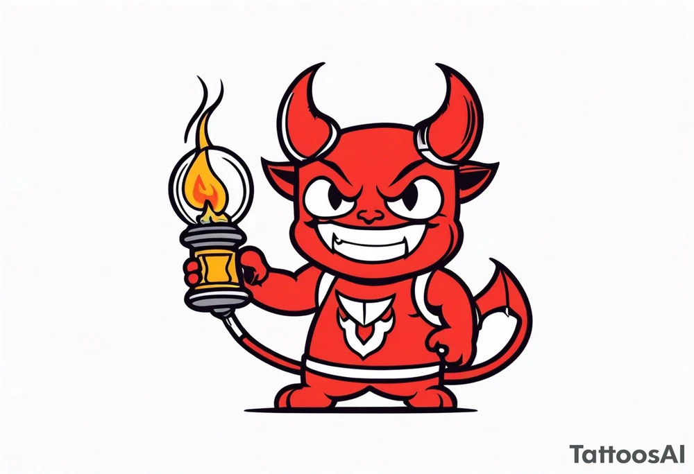 cute devil boy holding a timebomb tattoo idea
