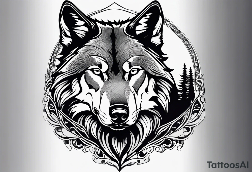 Black wolf reflection to white wolf tattoo idea