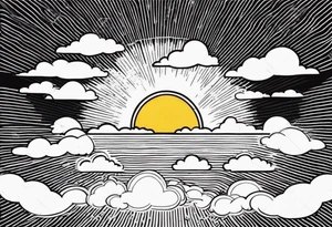 sunshine with beams coming out of clouds tattoo idea