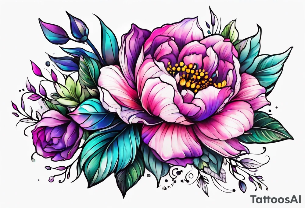 Bright, colorful, lots of pinks and purples flower arm tattoo tattoo idea