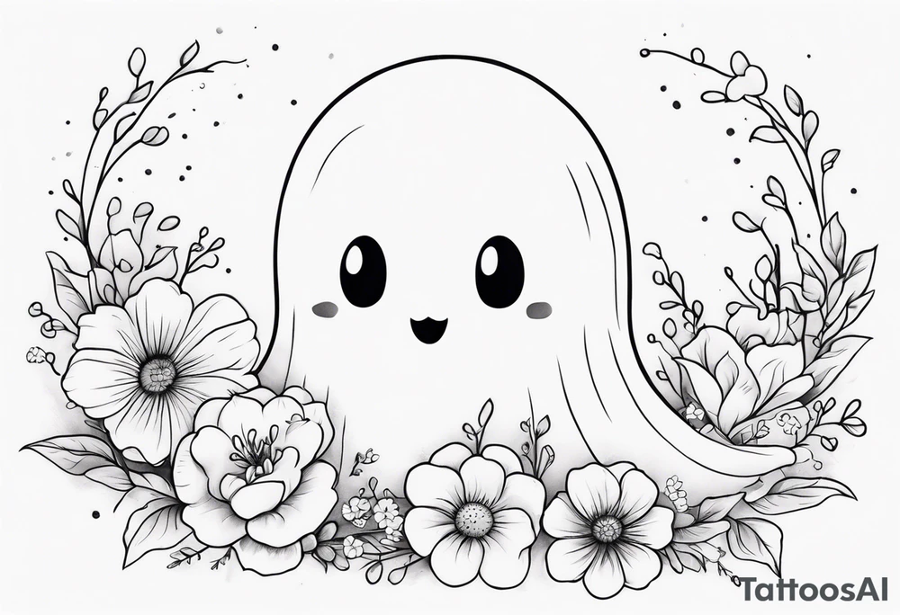 Cute ghost, surrounded by flowers, forearm or wrist tattoo tattoo idea
