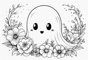 Cute ghost, surrounded by flowers, forearm or wrist tattoo tattoo idea