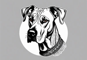 Arm sleeve with floppy ear Great Dane standing fiercely chest up with full work tattoo idea
