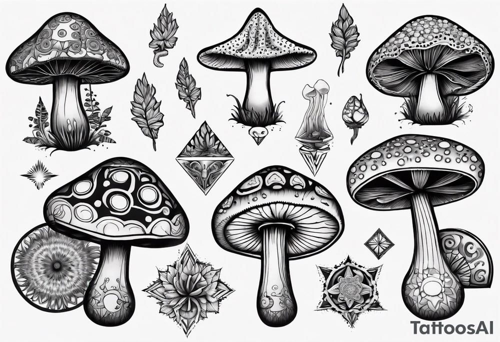 mushrooms, psychedelic, book, mandala tattoo idea