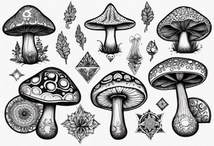 mushrooms, psychedelic, book, mandala tattoo idea