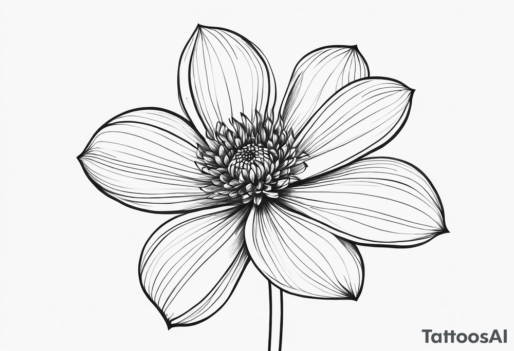 one very simple and no detailed waratha flower with stem in black and white, fine-line, very minimalistic, only a few lines tattoo idea