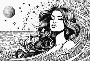 woman in pool reaching to stars tattoo idea