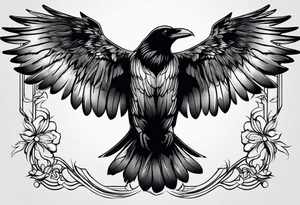 draw the outline of a flying raven, both wings are full on fire tattoo idea