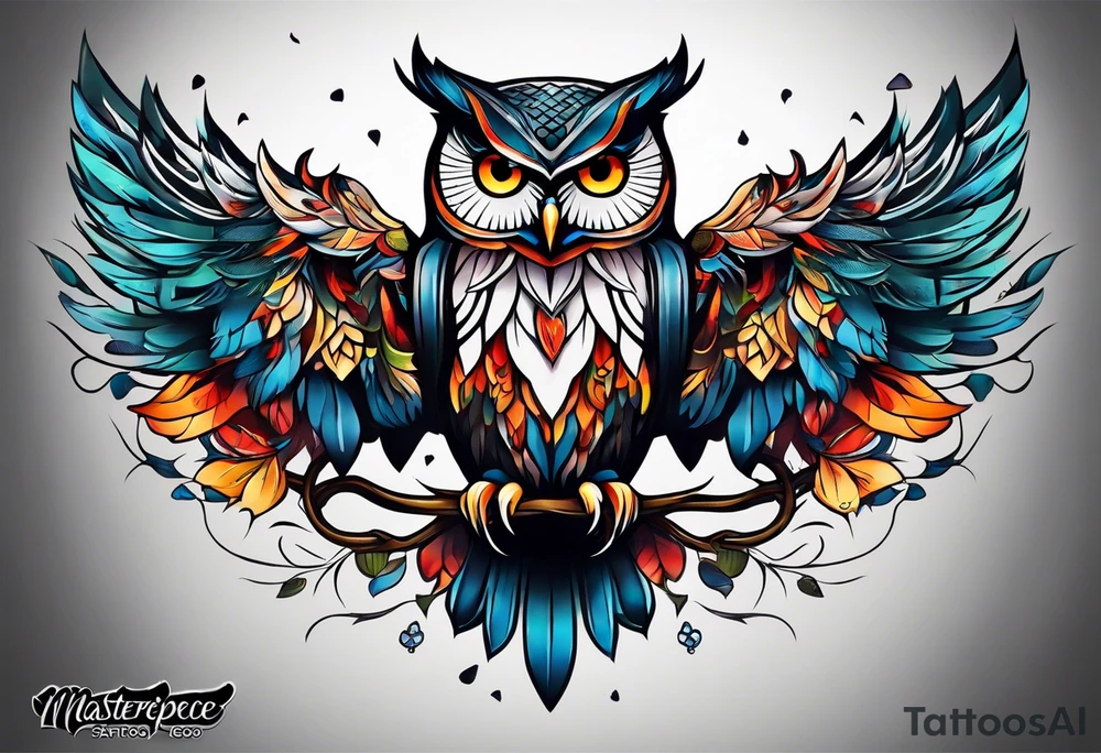 Owl on left chest tattoo idea