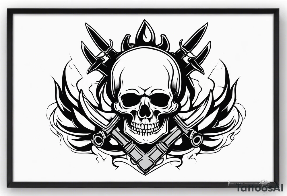 skull and fire arms tattoo idea