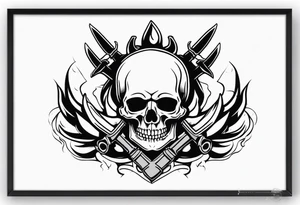 skull and fire arms tattoo idea