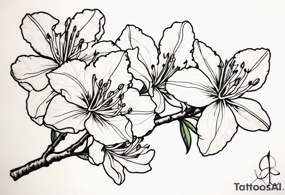 5-petal Azaleas, spread out along a long branch tattoo idea 5-petal Azaleas, spread out along a long branch tattoo idea