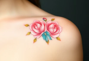 A golden fingerprint with soft pastel roses intertwined, creating a delicate floral effect tattoo idea