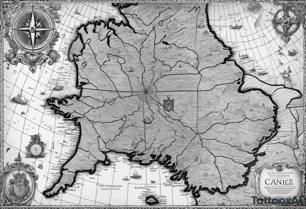 map of England with compass tattoo idea
