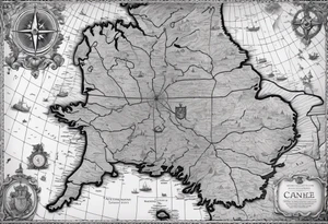 map of England with compass tattoo idea