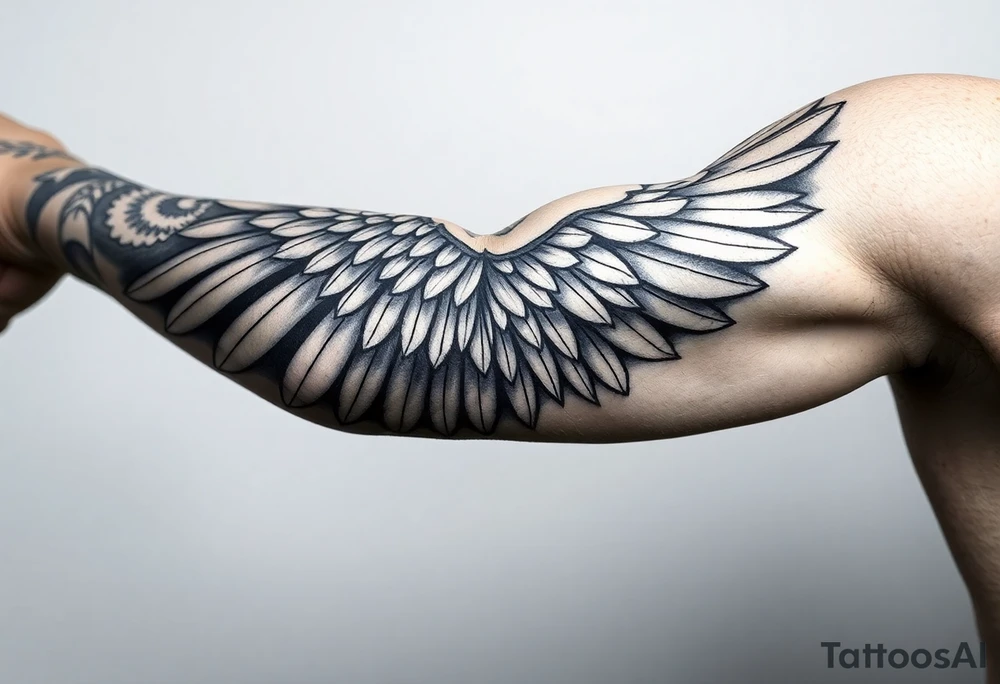 Shoulder to elbow wing tattoo idea