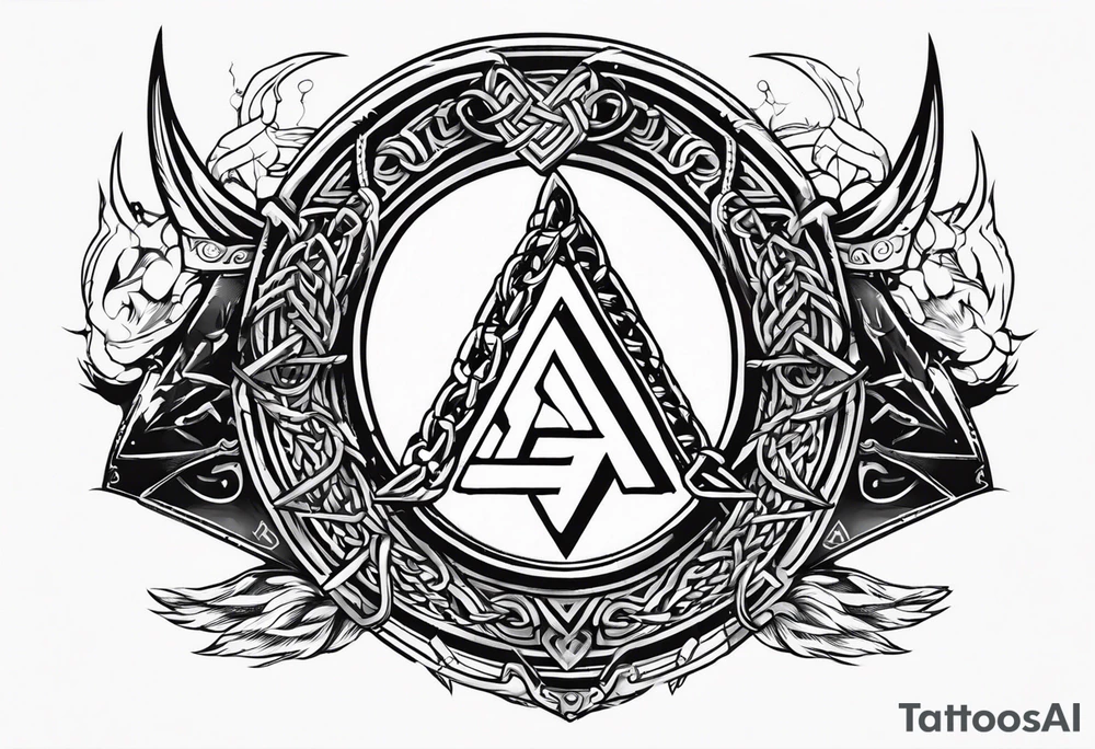 Valhalla sword shield dragon axe Valknut barbed wire chains tattoo idea Valhalla sword shield dragon axe Valknut barbed wire chains tattoo idea