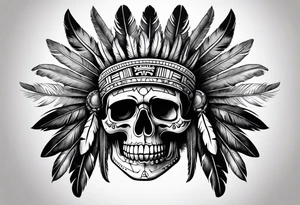 Aztec skull with feathers tattoo idea