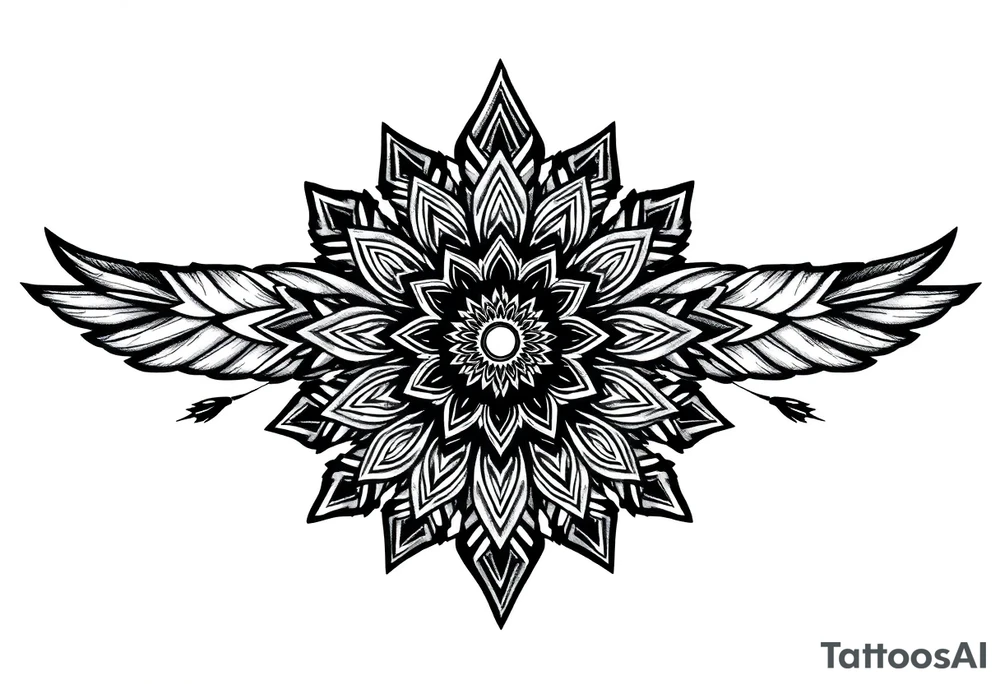spiritual feather indian mandala shaman tattoo idea