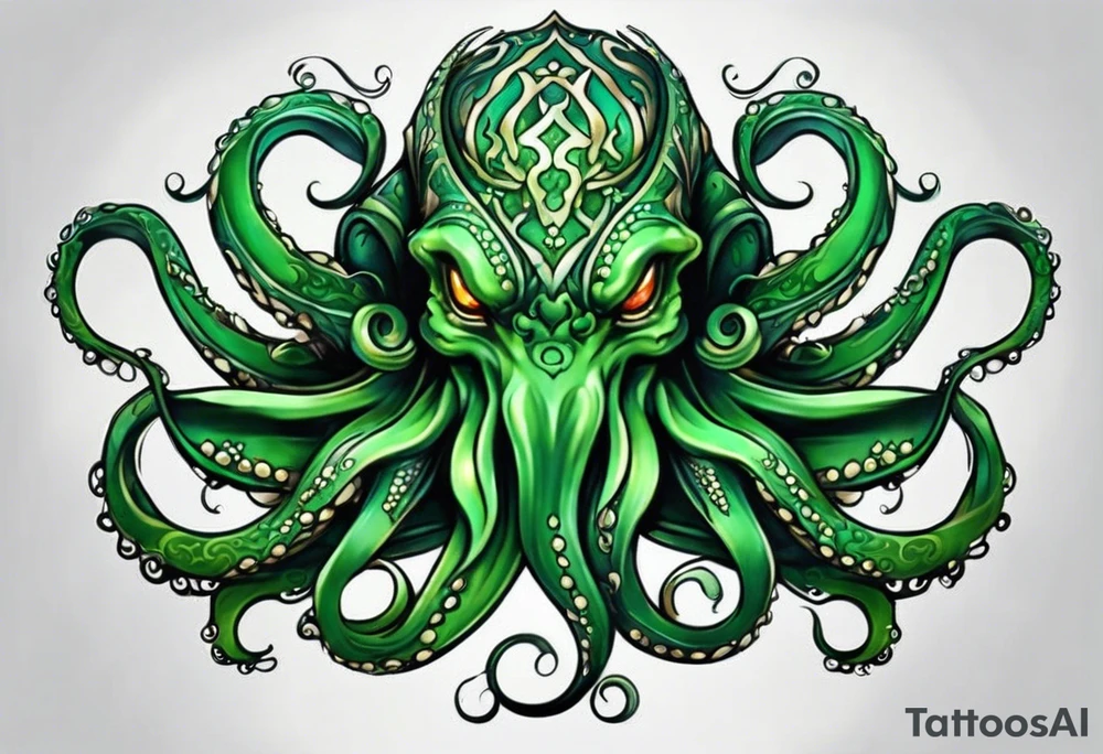 Electric octopus peaceful green gargoyle tattoo idea