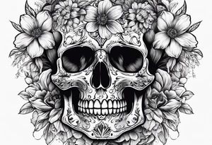 SKULL FULL FACE WITH FLOWER tattoo idea
