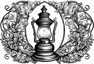 Oil lamp surrounded by leafy vines tattoo idea