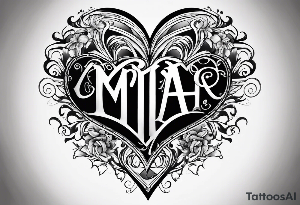 The word Mia inside a heart tattoo idea